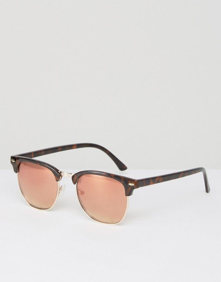 Asos Retro Sunglasses In Tort And Rose Gold - Brown