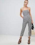 Asos Design Denim Jumpsuit With Strappy Back In Gingham - Multi