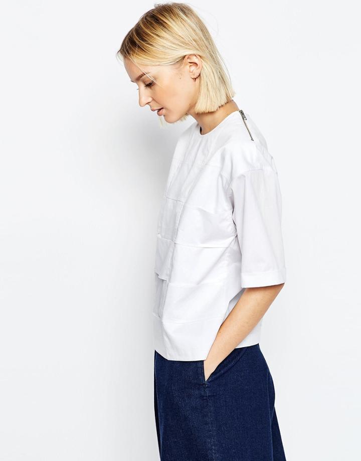 Asos White Lattice Detail Poplin Woven Top - White