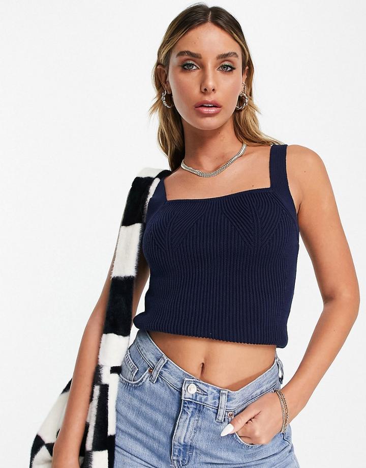 Asos Design Knit Square Neck Cami In Navy