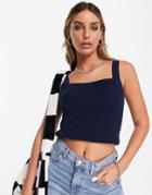 Asos Design Knit Square Neck Cami In Navy