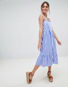 Boohoo Striped Cross Back Midi Dress - Blue