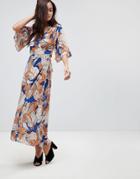 Brave Soul Santini 3/4 Length Wrap Dress In Bold Print - Orange