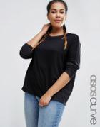 Asos Curve Linen Mix T-shirt With Long Sleeves - Black