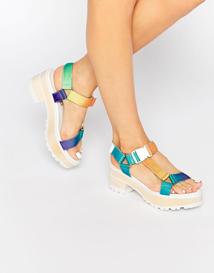 Eeight Valentina Multi Color Chunky Heeled Sandals - White Multi
