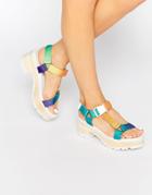 Eeight Valentina Multi Color Chunky Heeled Sandals - White Multi