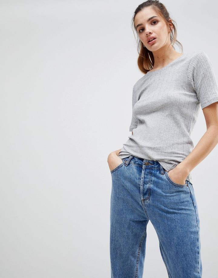 Brave Soul Valerie Rib T Shirt - Gray