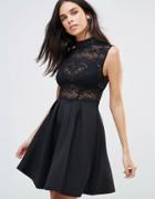 Oh My Love Lace Body Dress With Structured Skirt - Black