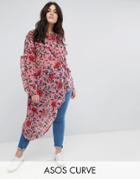 Asos Curve Ultimate Assymetric Ruffle Blouse In Floral - Multi