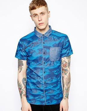 Volklore Shirt In Short Sleeve With Cloud Print - Blue