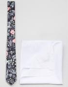 Asos Floral Tie And Plain Pocket Square Pack Save 17% - Charcoal