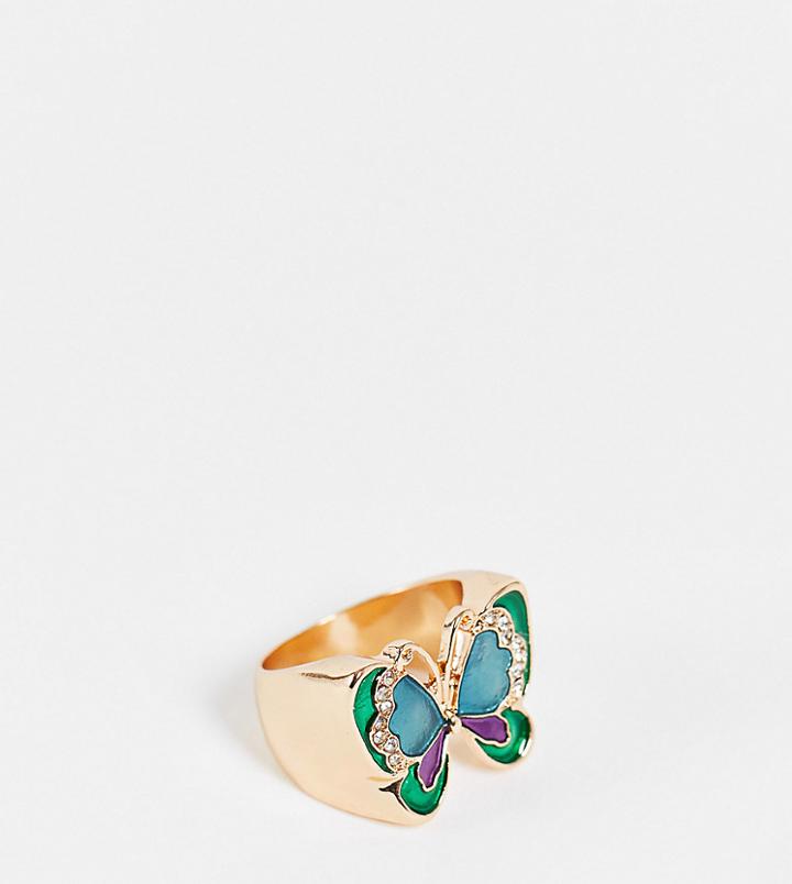 Reclaimed Vintage Inspired Chunky Butterfly Ring In Gold