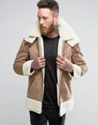 Asos Oversized Faux Shearling Jacket In Camel - Beige