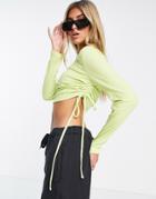 Fire & Glory Long Sleeve Top With Ruched Sides In Lime Green