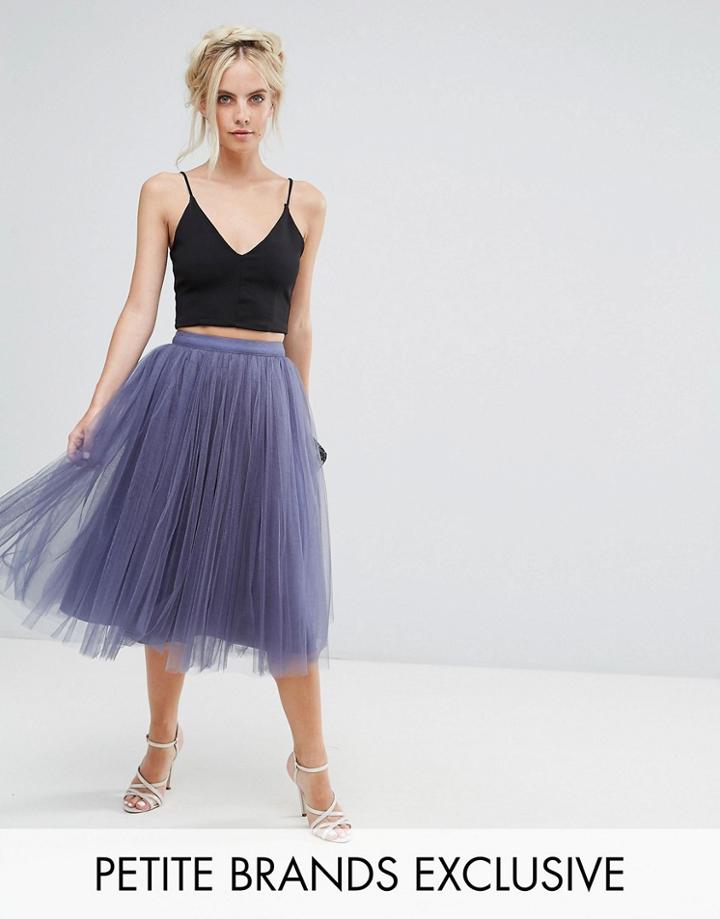 Little Mistress Petite Midi Tulle Skirt - Gray