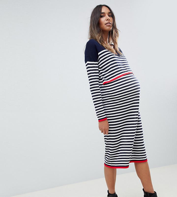 Asos Design Maternity Nursing Eco Sweater Dress In Fine Knit In Stripe - Multi