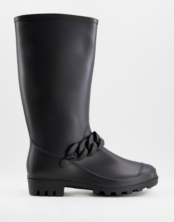 Asos Design Grayson Knee High Wellie Boots With Chain In Black