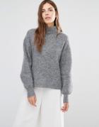 Warehouse Bell Sleeve Mohair Sweater - Gray