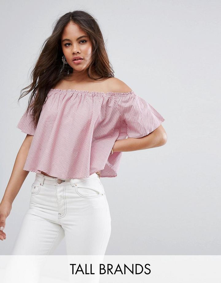 New Look Tall Fine Stripe Bardot Top - Red