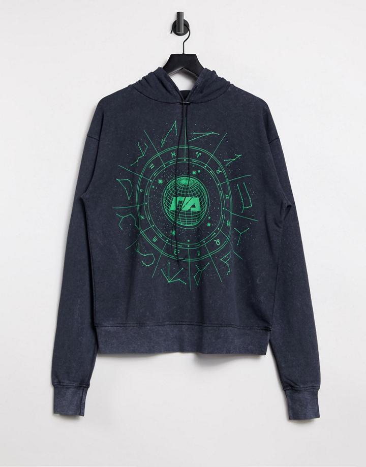 Night Addict Oversized Hoodie With Astrology Print-black