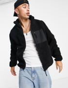 Brave Soul Full Zip Funnel Neck Fleece Jacket In Black