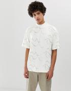 Asos White Loose Fit T-shirt In Abstract Print With Turtleneck