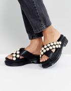 Asos Face Value Pearl Chunky Flat Sandals - Black