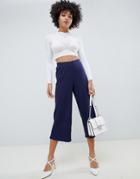 Asos Design Cropped Culotte Pants In Rib - Navy