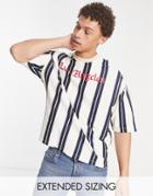 Asos Design Oversized Stripe T-shirt In White & Navy With La Text Print