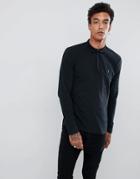 Allsaints Long Sleeve Polo Shirt In Black - Black