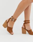 Raid Orita Tan Buckle Detail Heeled Sandals With Stacked Heel