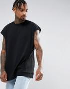 Asos Oversized Sleeveless T-shirt With Raw Edge And Rib Inserts In Heavy Weight In Black - Black