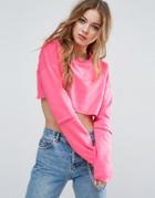 Asos Cropped Sweatshirt With Super Long Sleeves - Pink