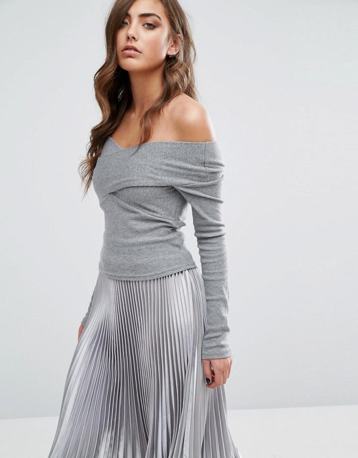Miss Selfridge Rib Cross Front Top - Gray