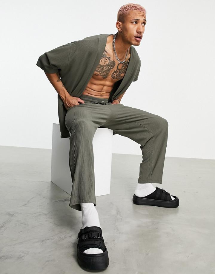 Asos Design Slouchy Oversized Sweatpants In Rib Texture - Part Of A Set-green