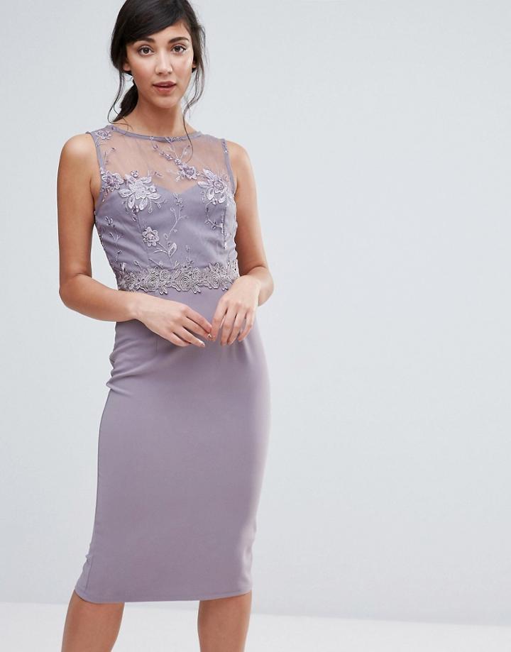 Little Mistress Sheer Detail Pencil Dress - Purple