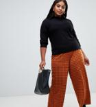 Asos Design Curve Wide Leg Culotte Pants In Rust Check - Orange