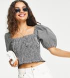 Vero Moda Petite Shirred Puff Sleeve Blouse In Black Gingham - Part Of A Set