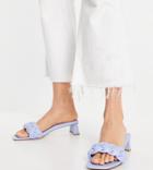 Asos Design Wide Fit Hosta Weave Mid Heeled Mules In Blue-blues