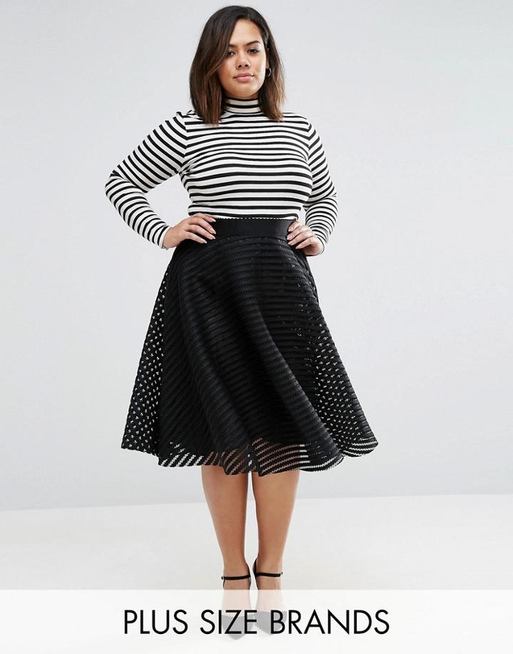 New Look Plus Mesh Stripe Prom Midi Skirt - Black
