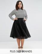 New Look Plus Mesh Stripe Prom Midi Skirt - Black