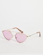 Topshop Metal Cat Eye Sunglasses With Brow Bar In Pink