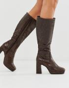 Truffle Collection Platform Knee High Boot In Snake