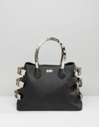 Faith Faux Snake Tote Bag With Buckle Detail - Black