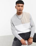 Asos Design Relaxed Long Sleeve T-shirt With Color Block In Neutrals-white