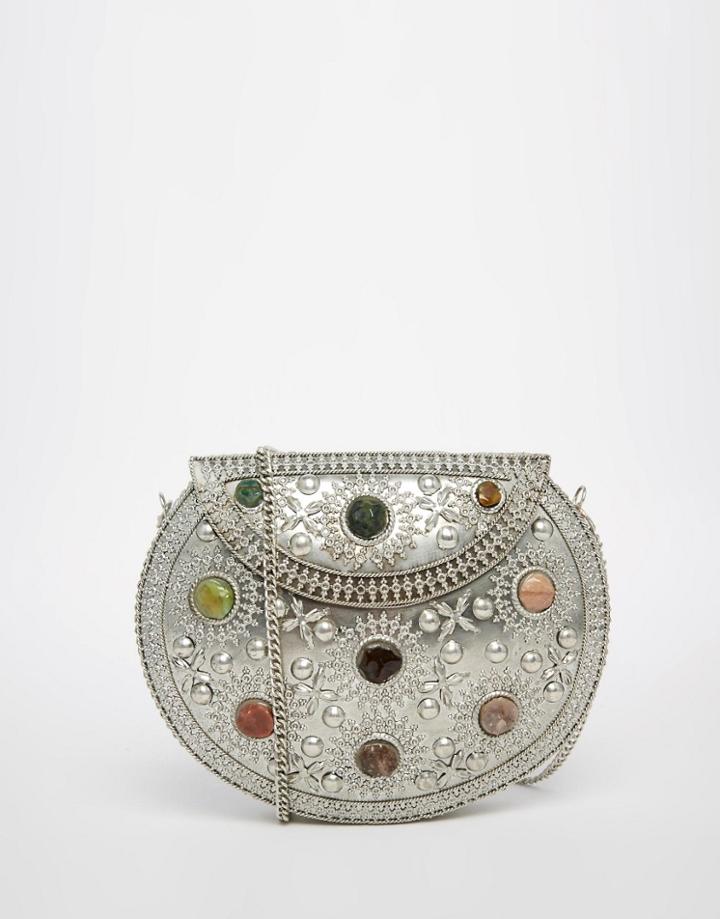 Asos Festival Saddle Metal Box Bag - Silver