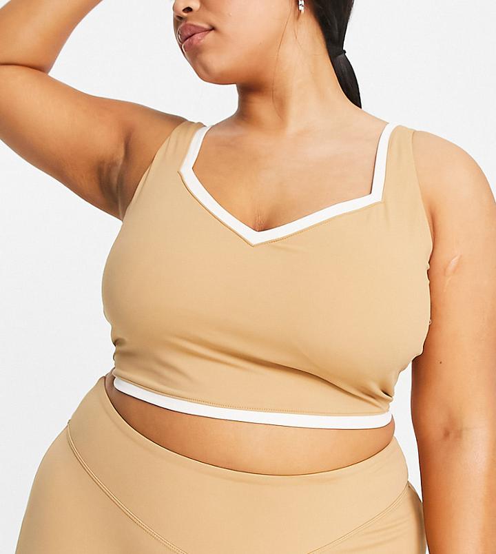 South Beach Plus Sweetheart Neckline Crop Tank In Sand-neutral