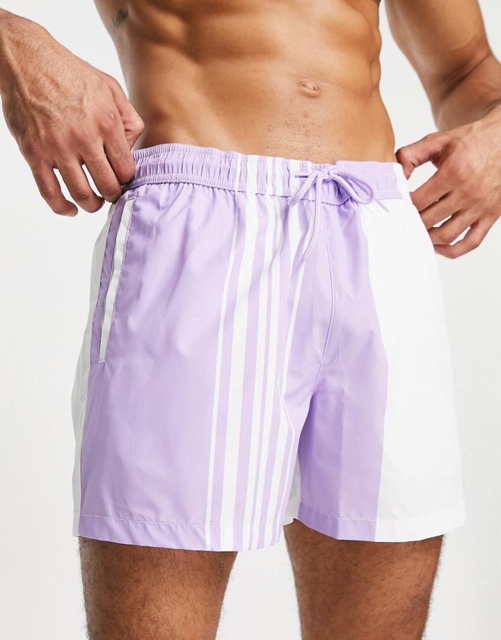 Topman Abstract Stripe Swim Shorts In Lilac-purple