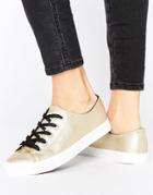 New Look Leather Look Metallic Contrast Lace Sneakers - Gold