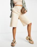 Mango Faux Leather Longline City Short In Buttermilk-neutral